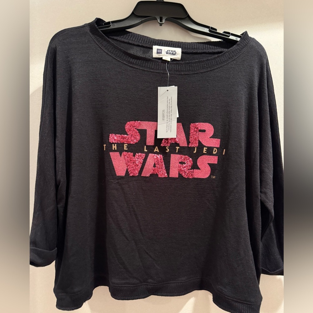 GAP Black Sweater with Pink Sequin Star Wars Design NWT